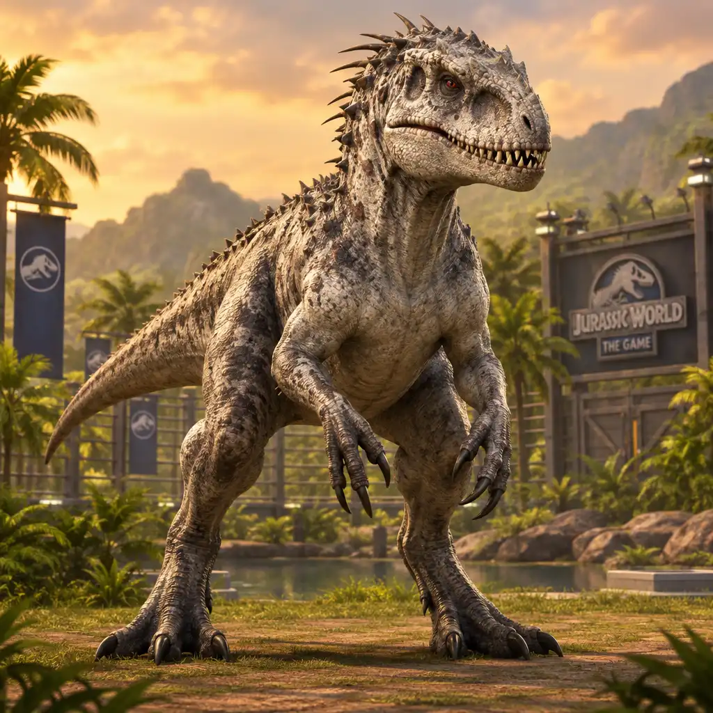 Hybrydowy dinozaur Indominus rex w neutralnej pozie po aktualizacji balansu