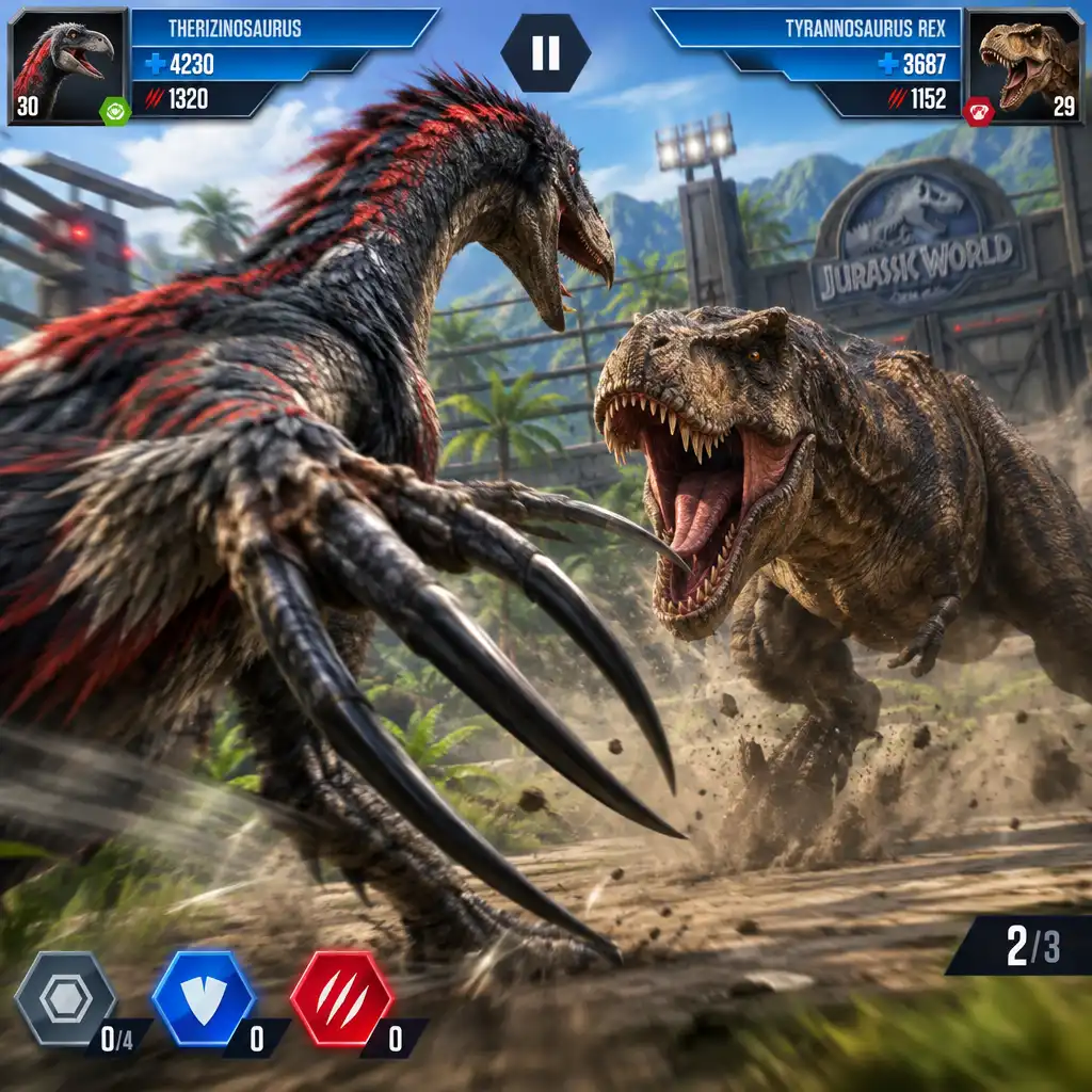 Therizinosaurus walczący z Tyrannosaurus rex w poradniku